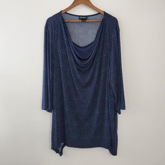 Maggie Barnes Womens Blue Animal Print Drape Neck Blouse SIze 3X Mob Wife Career - Picture 1 of 8